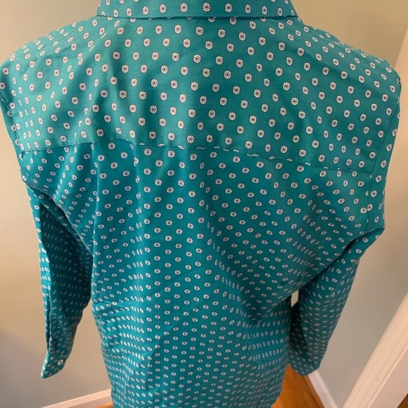 Foxcroft NYC teal polka dot cotton shirt, size 12P.. - Picture 5 of 8